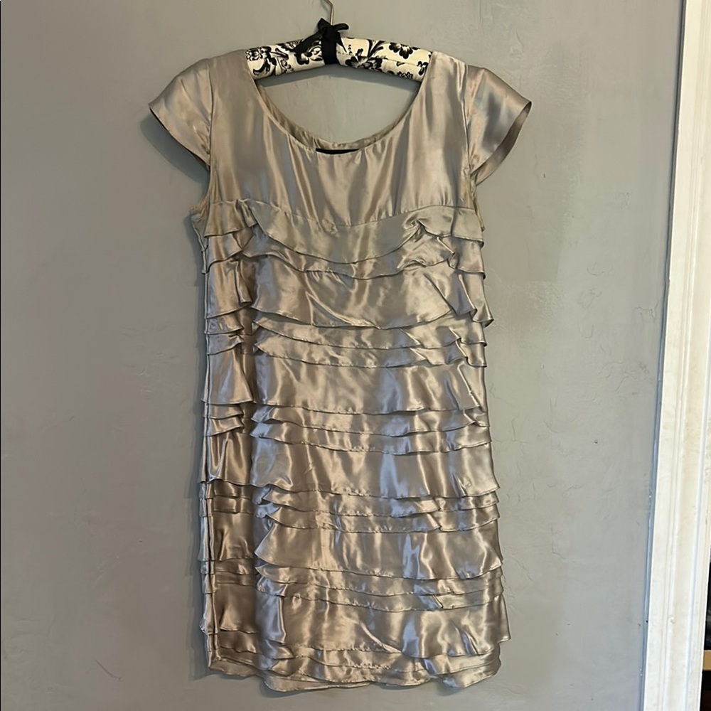 French Connection Silver Ruched Tiered Mini Dress